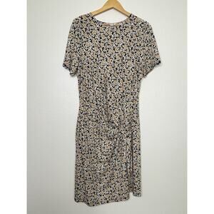 Boden Tie Knot Front Jersey Midi Short Sleeve Floral Black Yellow Dress Size 14